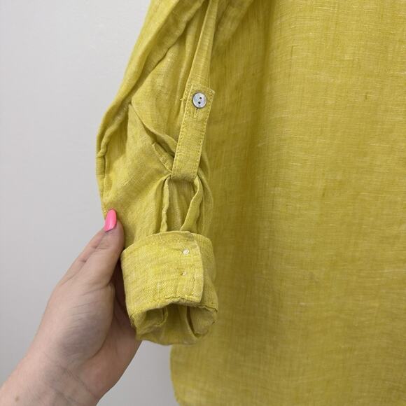 Sigrid Olsen Womens S 100% Linen Mustard Long Sleeve Button Up Shirt Lagenlook - Picture 4 of 6